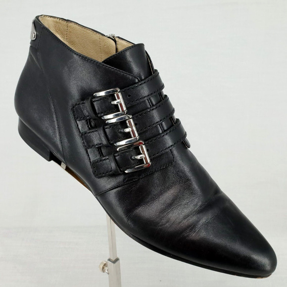 Michael Kors Shoes Womens 8.5 Black Leather Booties Boots Buckles Zip Steampunk - Picture 1 of 13